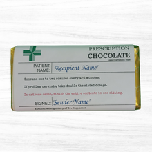 Load image into Gallery viewer, Chocolate Prescription Bar - Pick me up,  Get Well Soon. Novelty Chocolate. Joke Chocolate Bar - The Happiness Box
