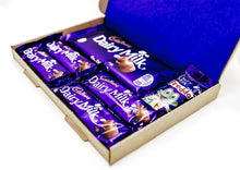 Load image into Gallery viewer, Dairy Milk Hamper, Letterbox gifts, chocolate hamper, pamper gift, birthday, anniversary, get well soon, letterbox hamper, chocolate gifts, post box gift, self care box, happiness boxes, hampers, letterbox, chocolate box, the happiness box, letterbox gifts for all occasions
