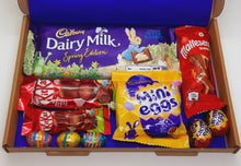 Load image into Gallery viewer, Easter Chocolate Gift Box, Letterbox gifts, chocolate hamper, pamper gift, letterbox hamper, chocolate gifts, post box gift, self care box, happiness boxes, hampers, letterbox, chocolate box, the happiness box, letterbox gifts for all occasions
