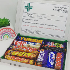 Chocolate Prescription Letterbox Gift, Prescription Chocolate Hamper. Thank you, Pick me up, Anniversary, Get Well Soon. Novelty Chocolate. - The Happiness Box