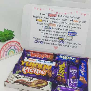 Happy Anniversary Chocolate Poem Gift, Chocolate Hamper, Chocolate Letterbox Gift - Personalised - The Happiness Box